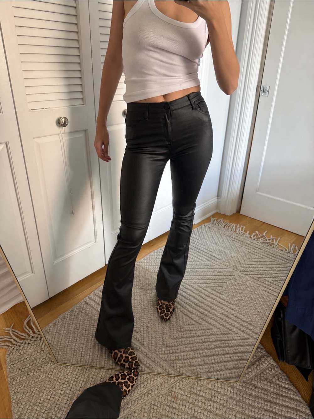 Black Faux Leather Flare Jeans
